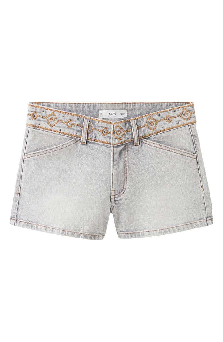 MANGO TEEN Embroidered Waist Denim Mini Shorts, Alternate, color, 