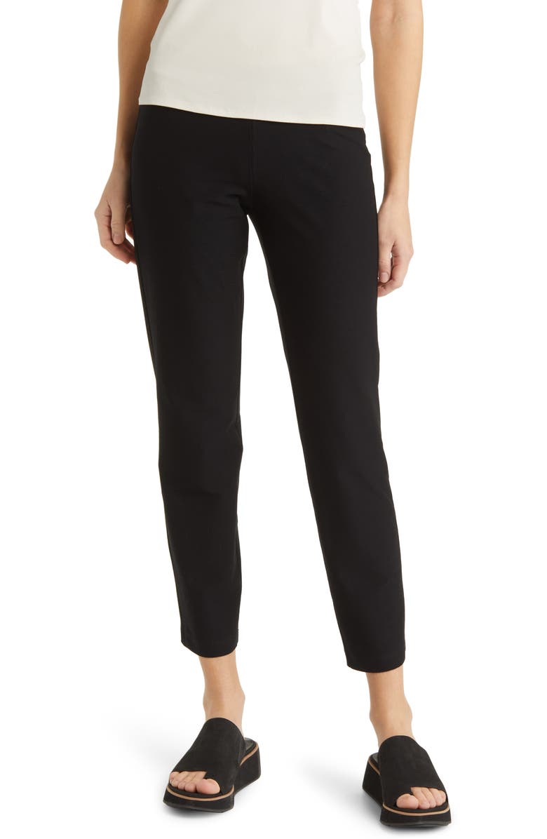 Eileen Fisher Stretch Crepe Slim Ankle Pants, Main, color, Black