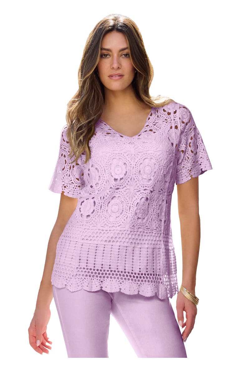Plus Size Medallion Pattern French Crochet Sweater Top, Alternate, color, PALE LAVENDER