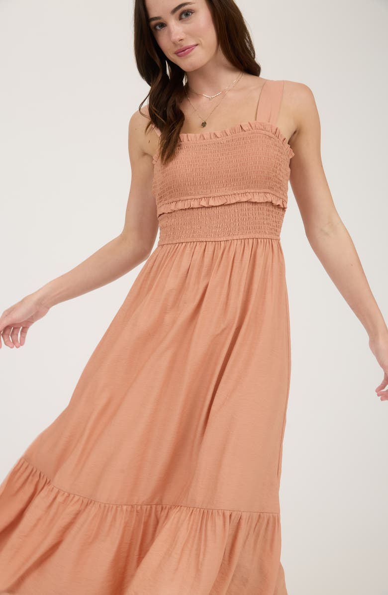 Blu Pepper Bow Tie Smocked Midi Sundress, Alternate, color, Sienna