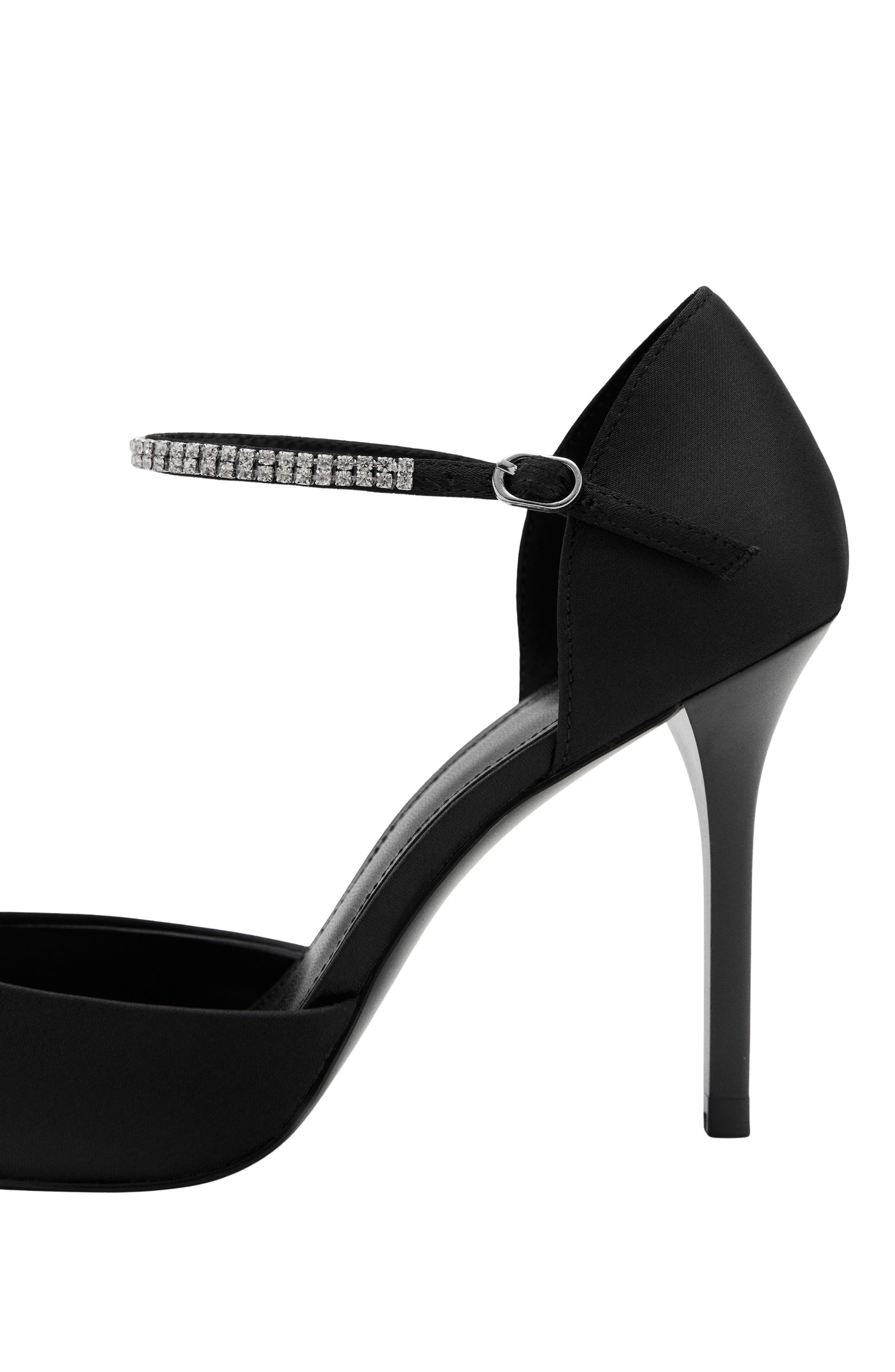 MANGO Strappy Heeled Pump with Rhinestones, Alternate, color, Black