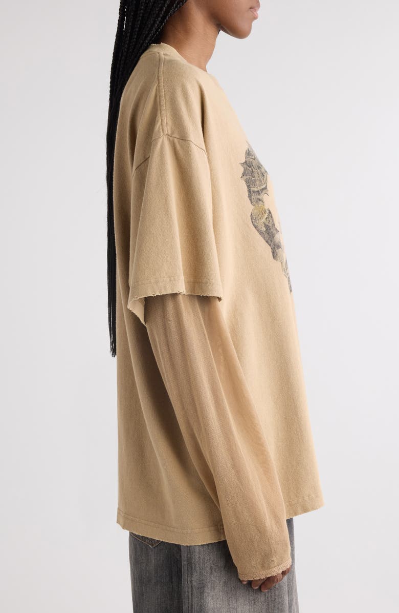 Acne Studios Edra Double Layered Cotton & Mesh T-Shirt, Alternate, color,