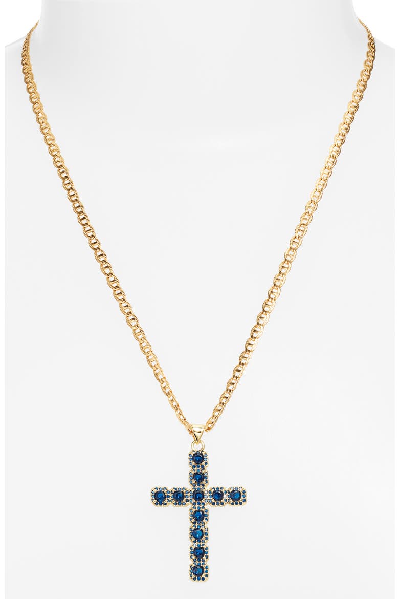 Fantasy Cubic Zirconia Cross Pendant Necklace, Alternate, color, BLUE