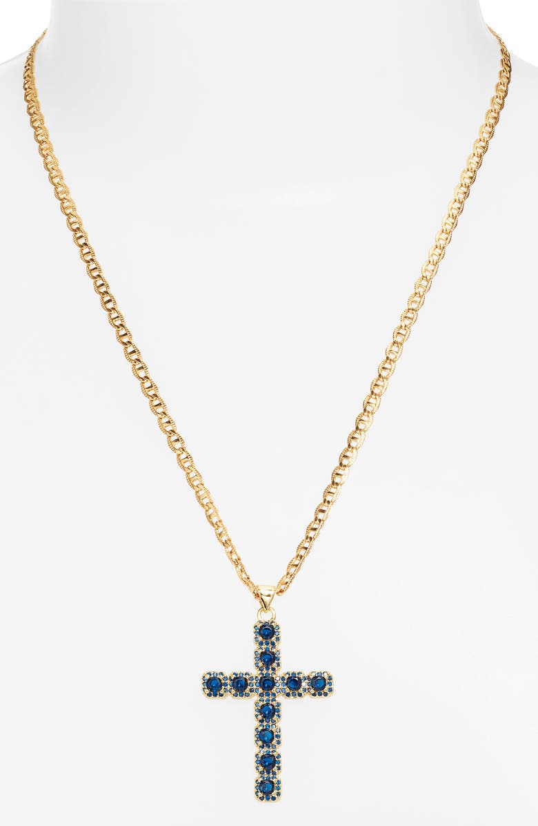 VIDAKUSH Fantasy Cubic Zirconia Cross Pendant Necklace, Alternate, color, Blue