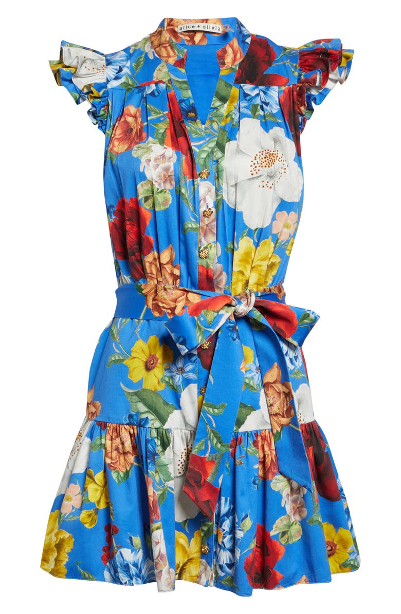 Alice + Olivia Cora Flora Stretch Cotton Minidress, Alternate, color, Endless Blossom Blue Iris