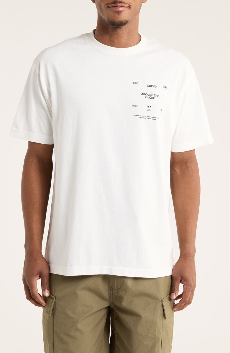 Obey Around the Globe Graphic T-Shirt, Main, color, Pigment Vintage White