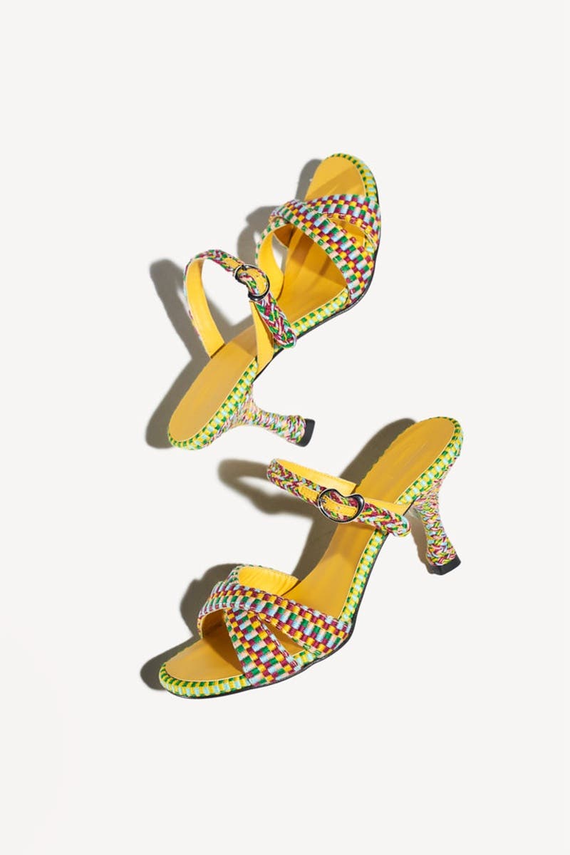 Irene Handwoven Sculptural Heel Mule Sandal, Alternate, color, Caribe