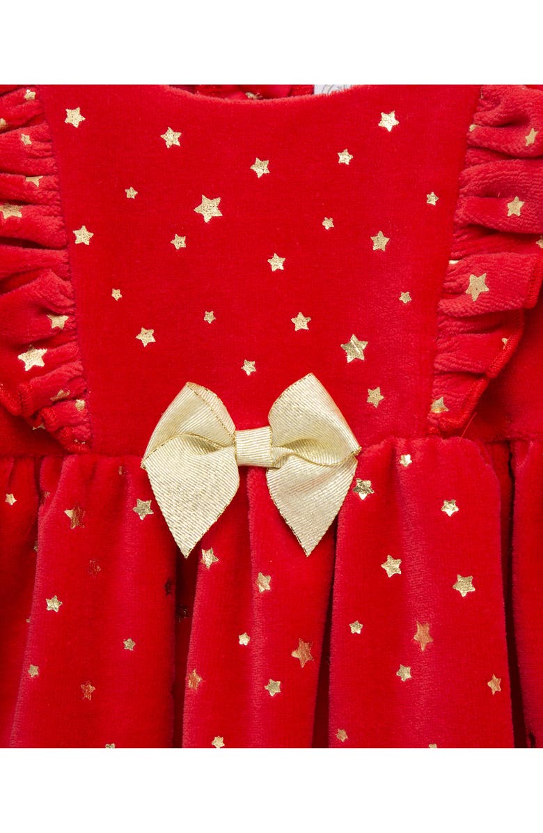 Little Me Foil Stars Long Sleeve Cotton Blend Dress & Tights Set, Alternate, color, Red