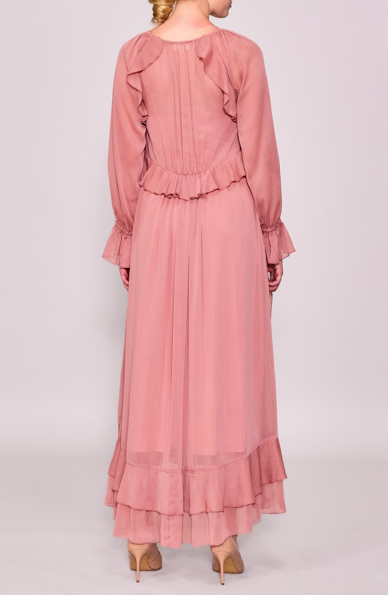 MELLODAY Ruffle Detail Long Sleeve Maxi Dress, Alternate, color, Dusty Pink