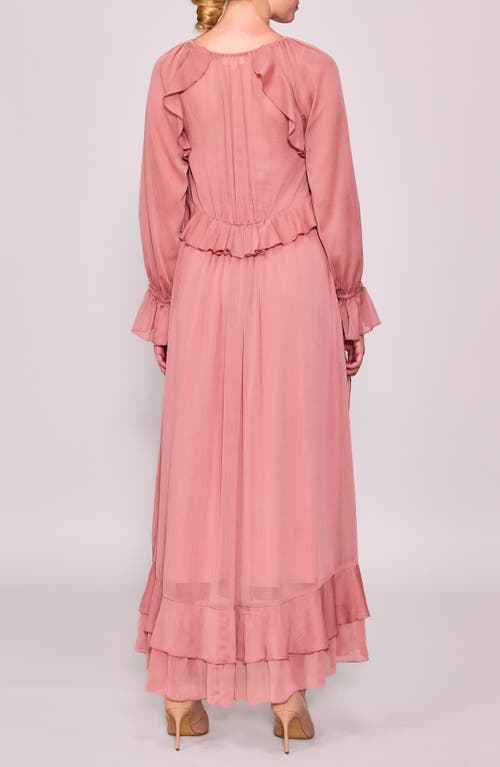 Melloday Ruffle Detail Long Sleeve Maxi Dress In Pink
