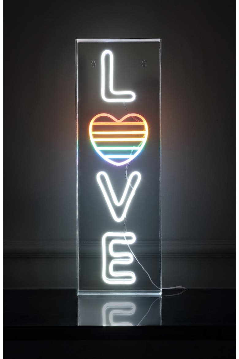 LOVE 8" X 24" Contemporary Glam Acrylic Box USB Operated LED Neon Light, White/Rainbow, Alternate, color, White/Rainbow
