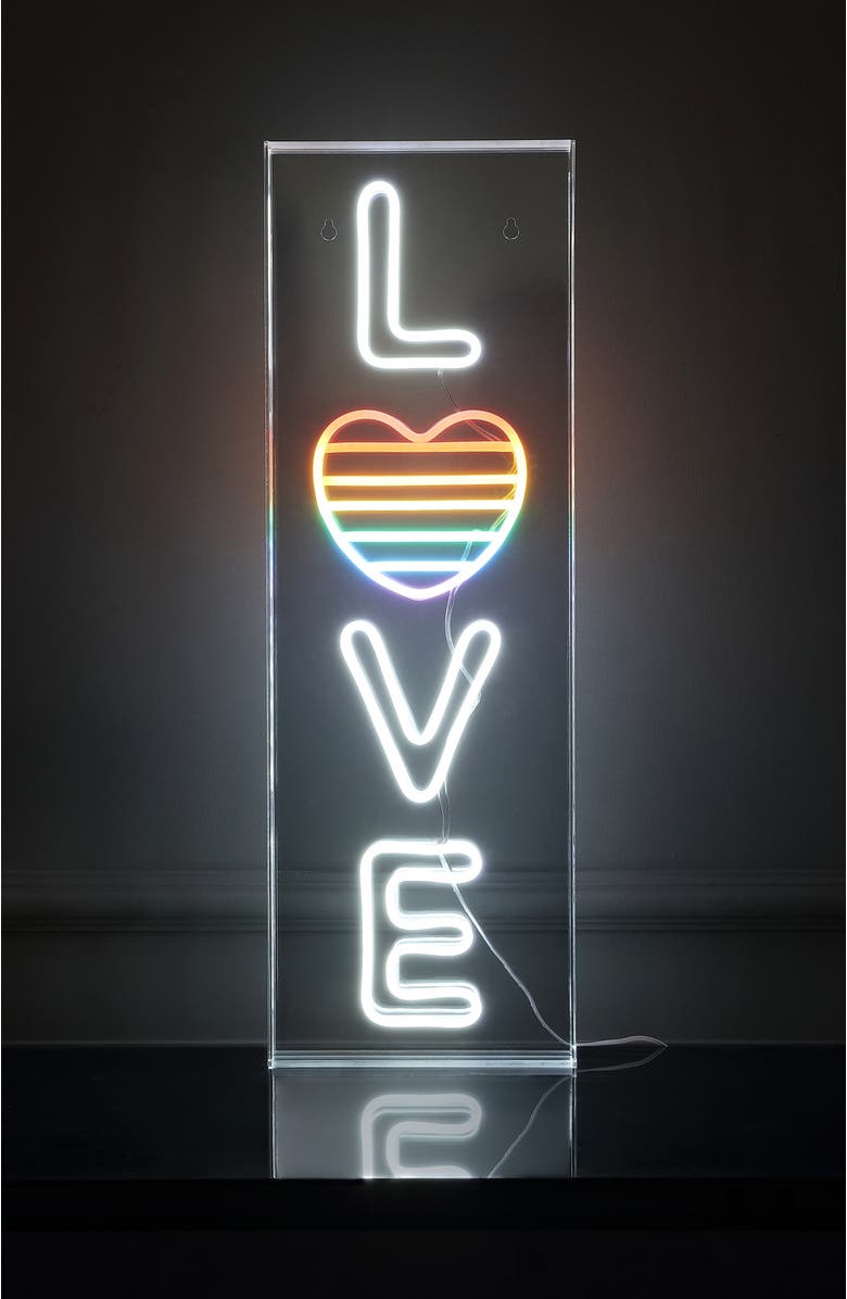 JONATHAN Y LOVE 8" X 24" Contemporary Glam Acrylic Box USB Operated LED Neon Light, White/Rainbow, Alternate, color, White/Rainbow