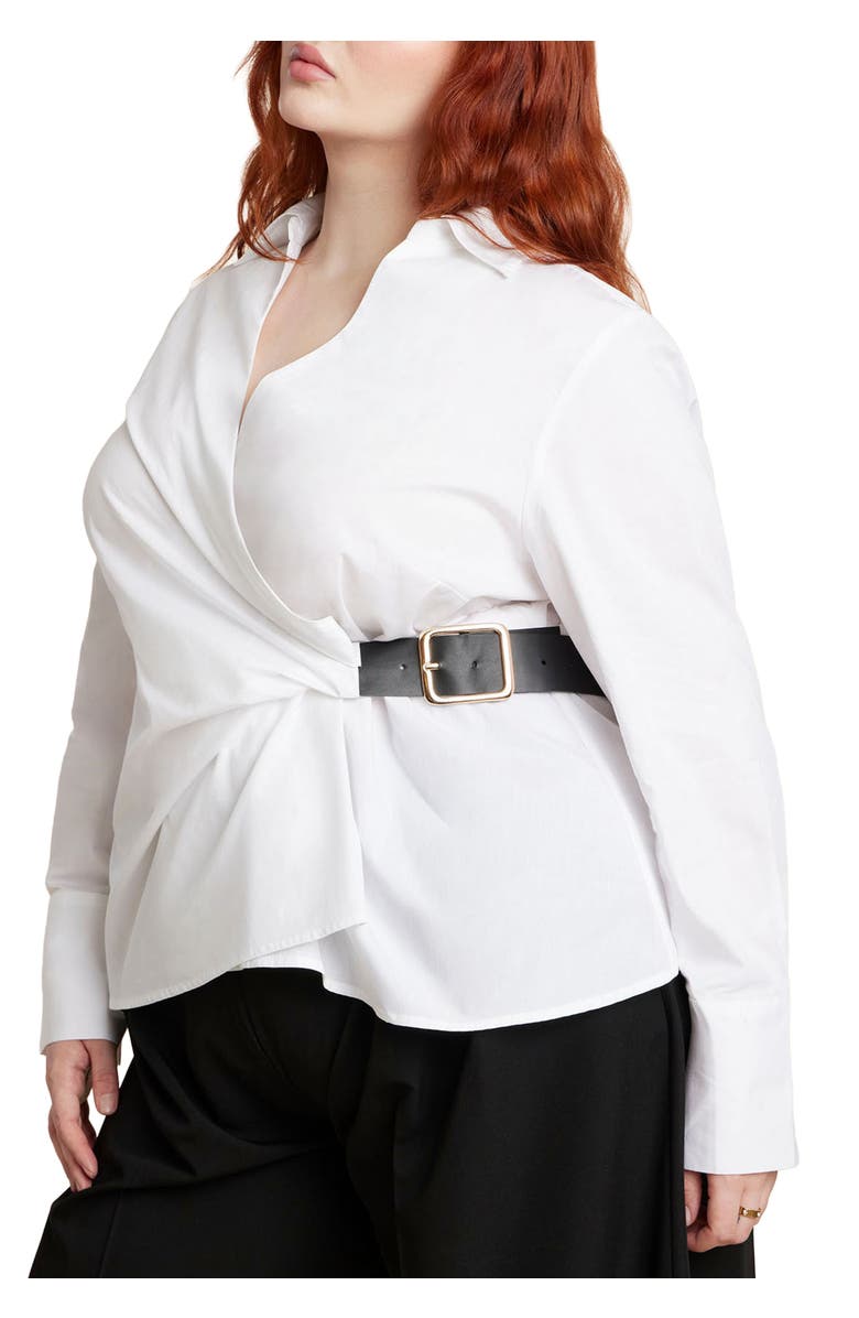 ELOQUII Belted Button Up Shirt, Main, color, Optic White