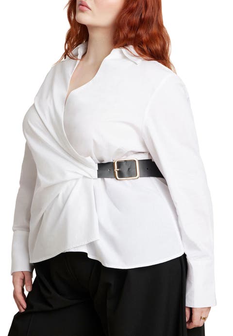 Belted Button Up Shirt (Plus)