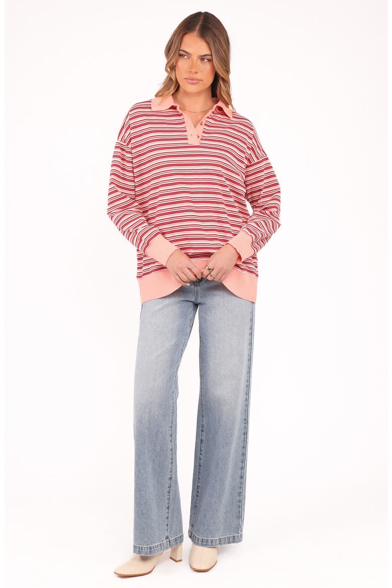 Beau Stripe Long Sleeve Polo, Alternate, color, PINK STRIPE