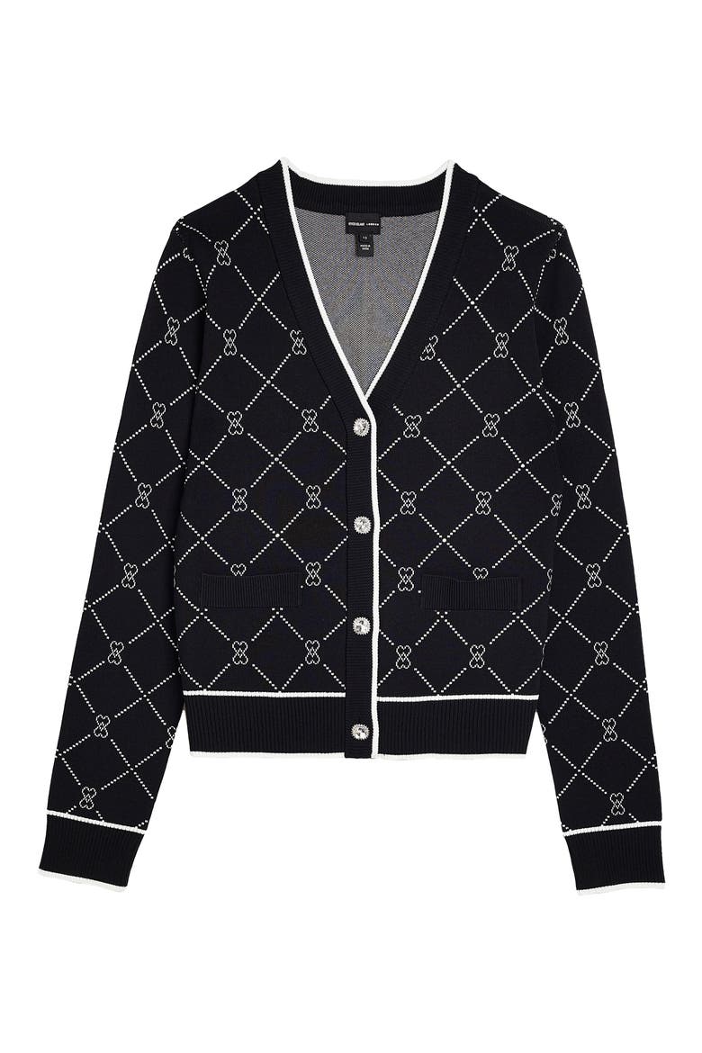 Argyle Heart Cardigan, Alternate, color, BLACK
