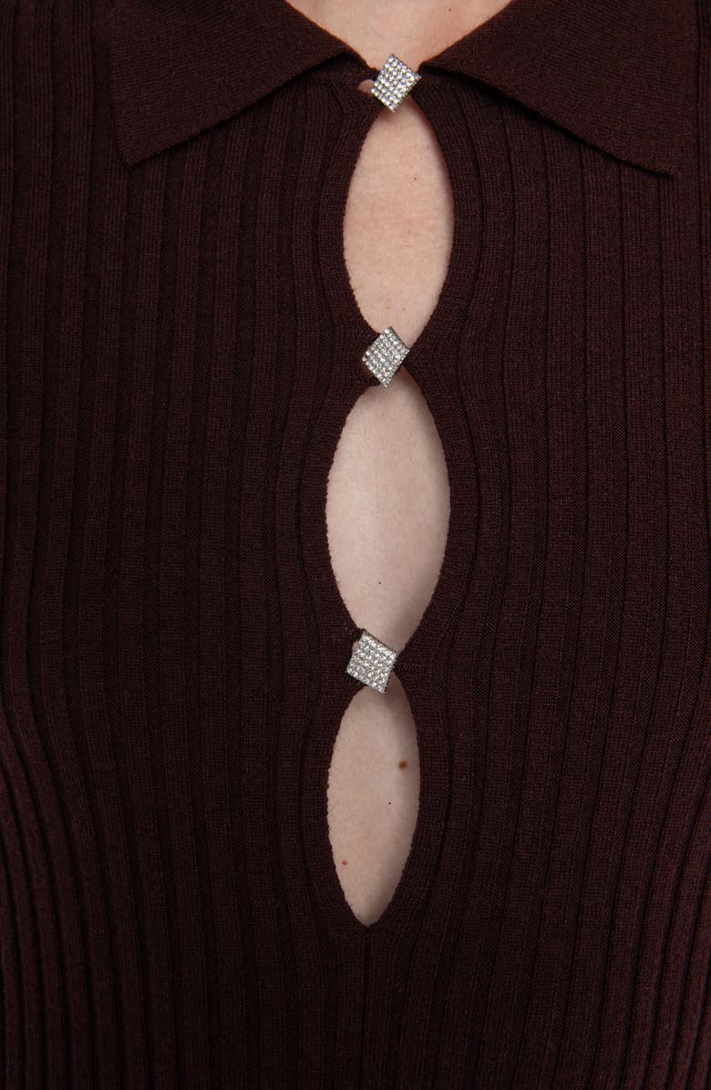 Zadig & Voltaire Lysasa Crystal Button Long Sleeve Merino Wool Blend Sweater Dress, Alternate, color, Burgundy