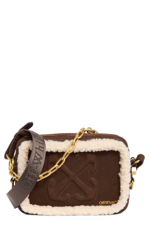 Medium Faux Shearling Trim Leather Camera Bag