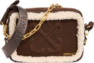 Off-White Medium Faux Shearling Trim Leather Camera Bag