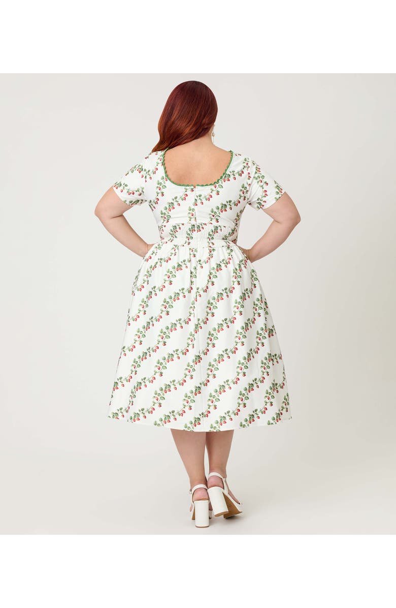 Unique Vintage Plus Size Smocked Back Swing Dress, Alternate, color, White W/ Strawberry Print