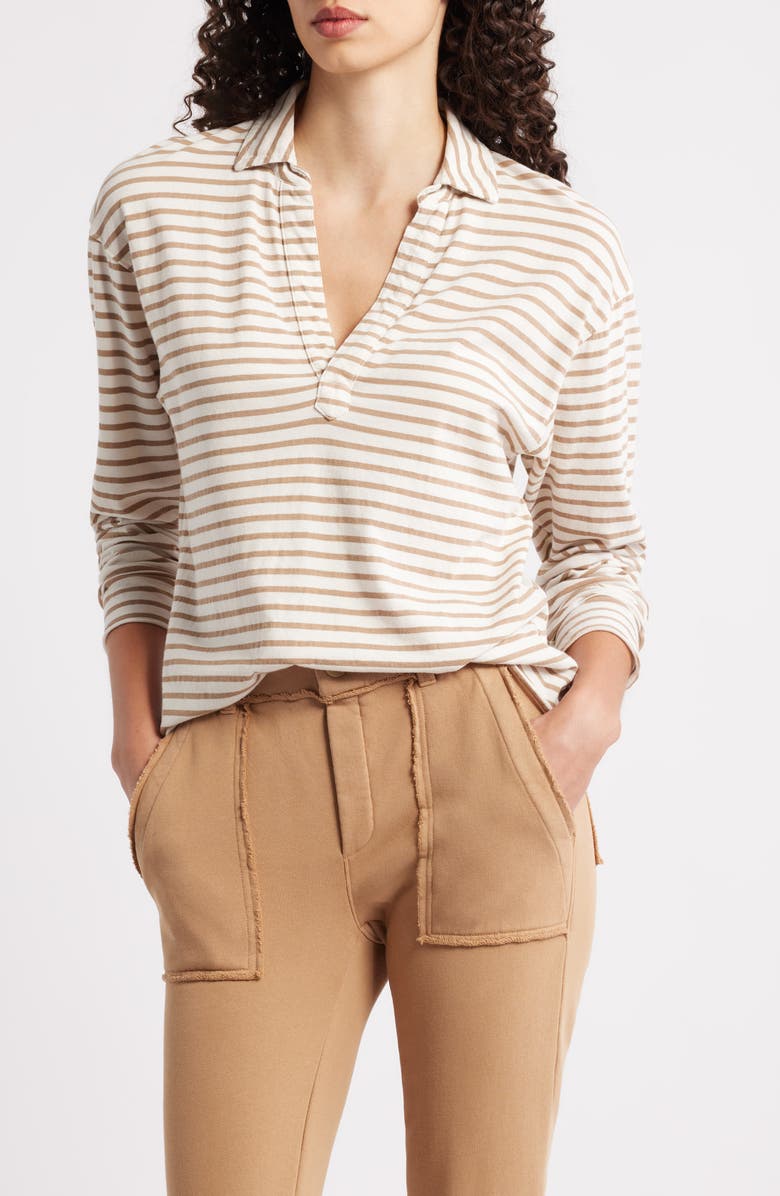 Frank & Eileen Patrick Cotton Popover Henley, Main, color, Vintage White And Camel Stripe