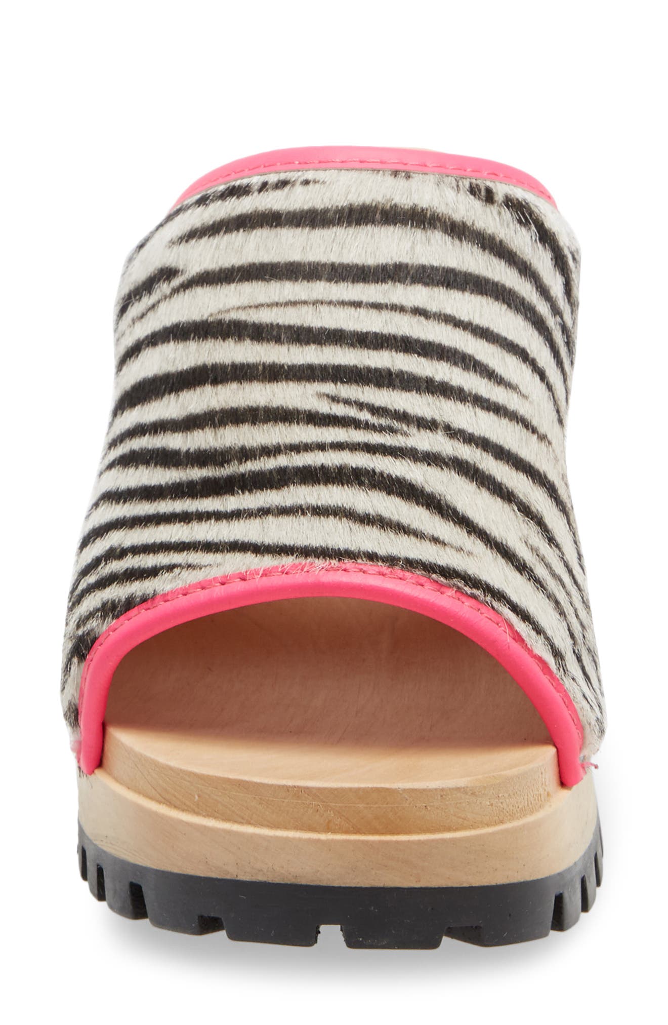 Genuine Calf Hair Slide Sandal, Alternate, color, ZEBRA PRINT/ NEON PINK LEATHER