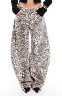 LIONESS Horseshoe Print Barrel Leg Jeans
