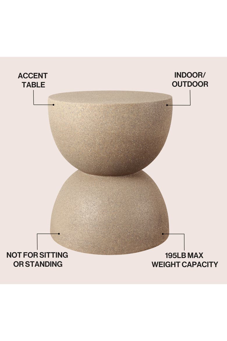 Greta Modern Frosted Textured Hourglass Indoor/Outdoor Stool & Side Table, All-Weather Patio Accent End Table, Alternate, color, Light Brown Frosted