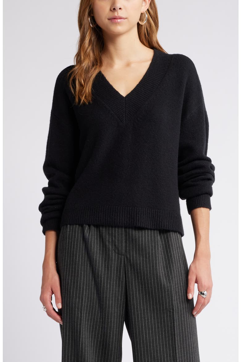 V-Neck Sweater, Main, color, BLACK