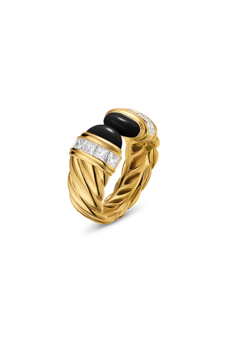 Sculpted Cable Open Cocktail Ring in 18K Yellow Gold with Black Onyx & Diamonds, 12.4mm, Alternate, color, BLACK ONYX