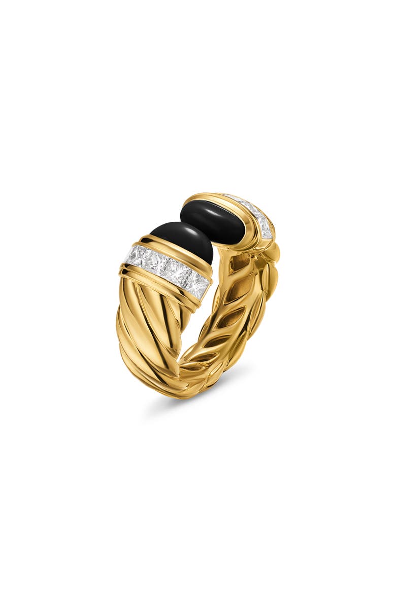 David Yurman Sculpted Cable Open Cocktail Ring in 18K Yellow Gold with Black Onyx & Diamonds, 12.4mm, Alternate, color, Black Onyx