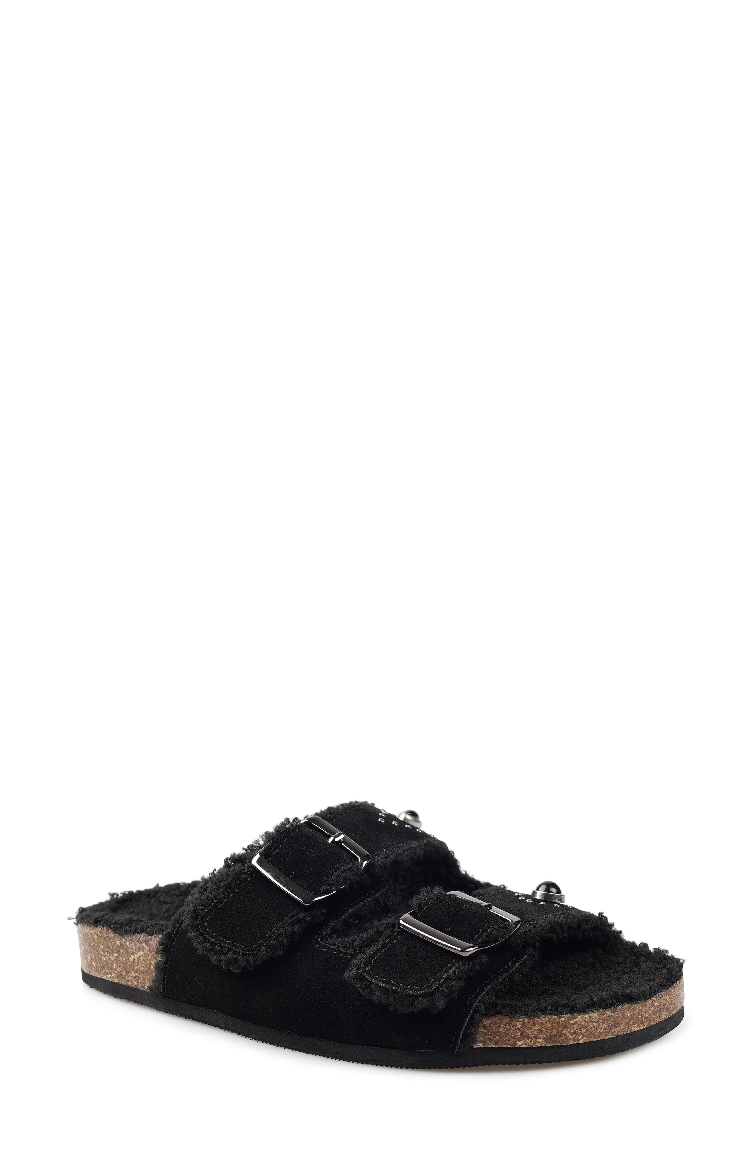 Tyree Leather Slide Sandal, Main, color, BLACK SUEDE