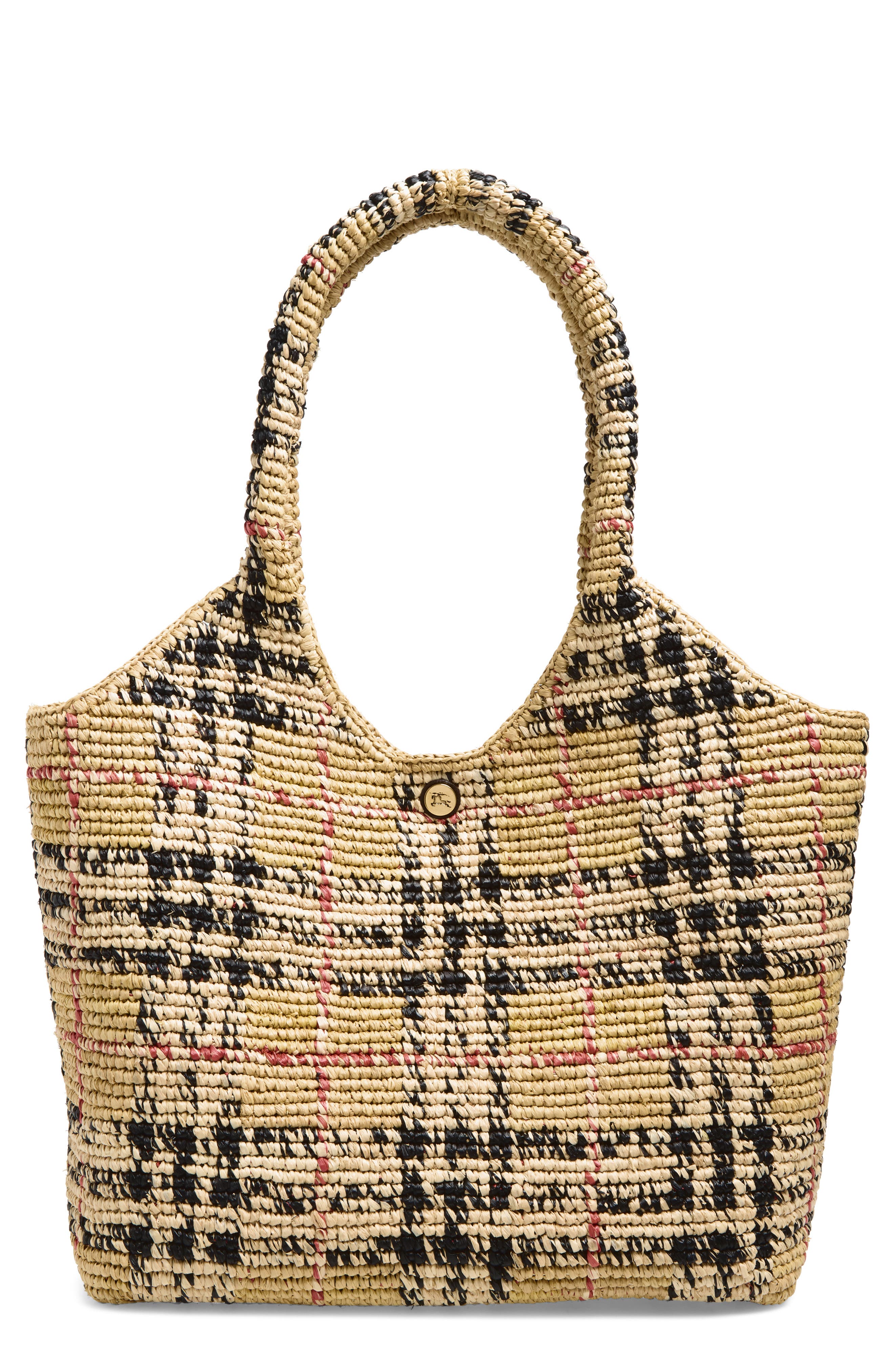 Burberry Small Margate Check Raffia Tote, Main, color, Sand Ip Check