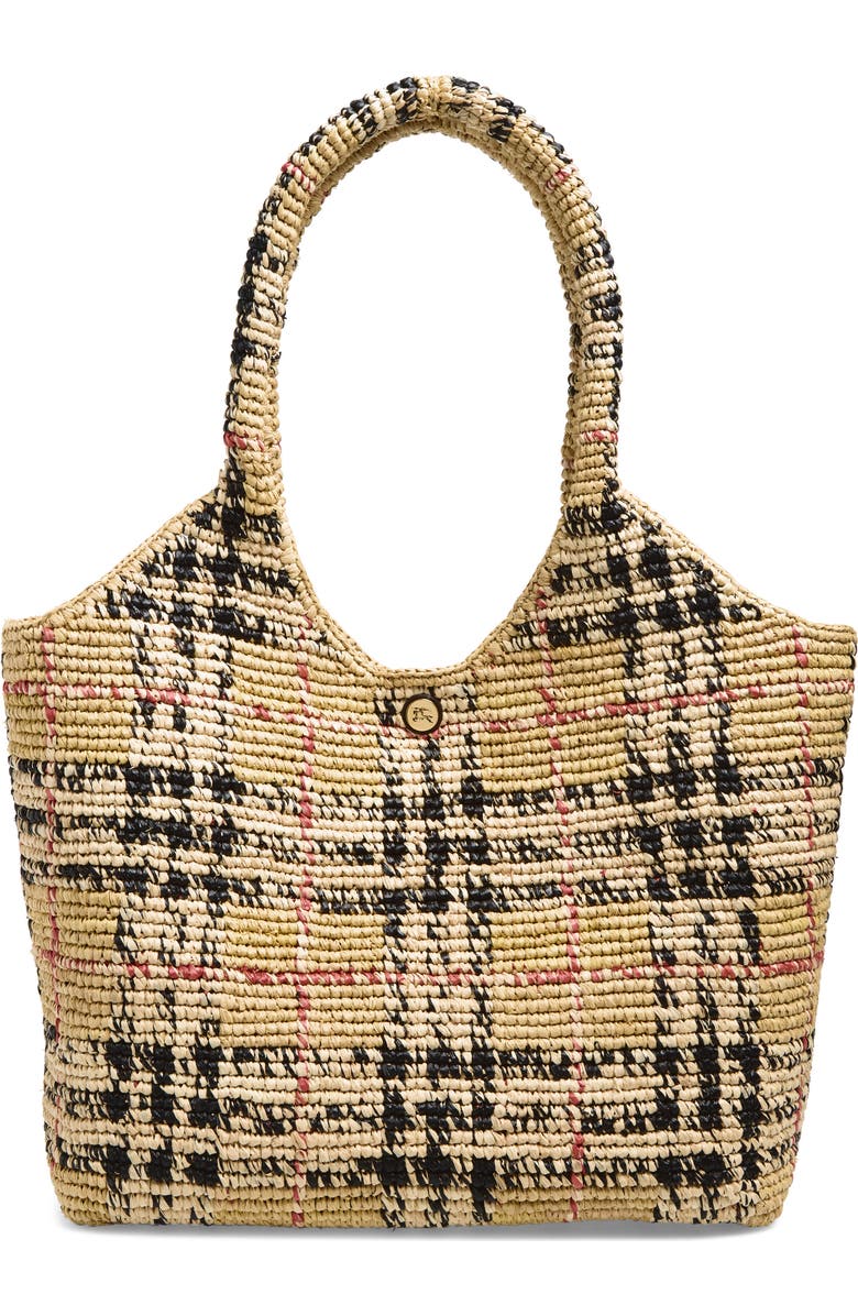 Burberry Small Margate Check Raffia Tote, Main, color, Sand Ip Check