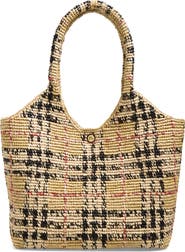 Burberry Small Margate Check Raffia Tote