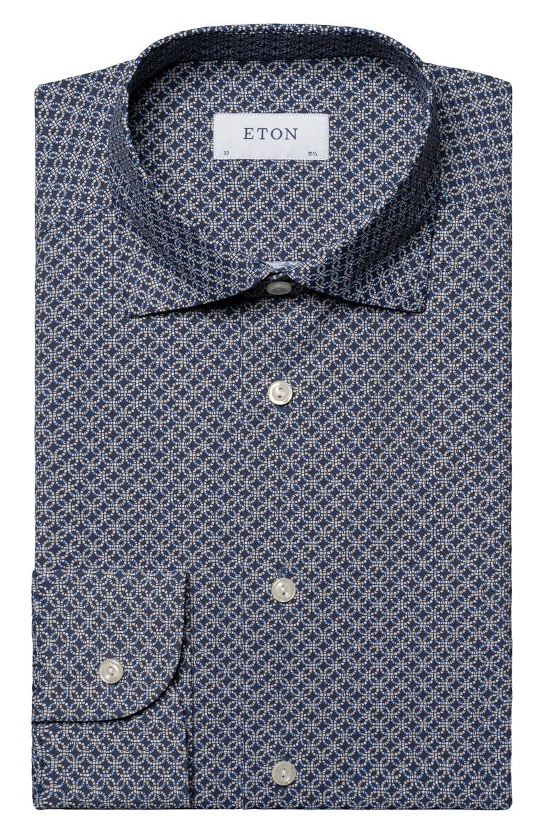 Eton Slim Fit Geometric Print Stretch Dress Shirt, Main, color,