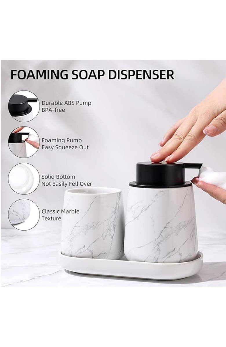 Bosilunlife Marble 3-Piece Bathroom Set Sustainable Ceramic, Alternate, color, White