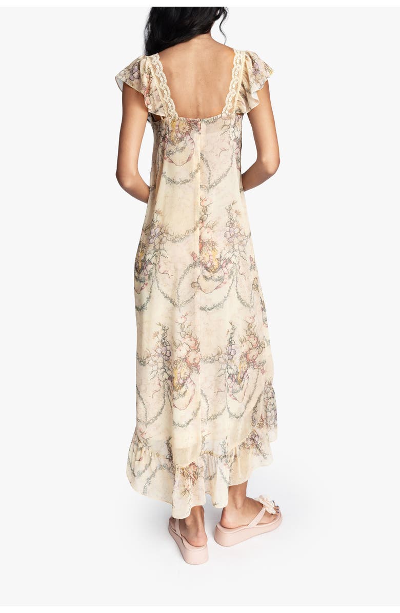Anna Sui Spirit Bloom Chiffon Ruffle Dress, Alternate, color, Linen Multi