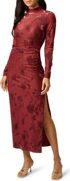 Adrianna Papell Velvet Burnout Long Sleeve Midi Dress