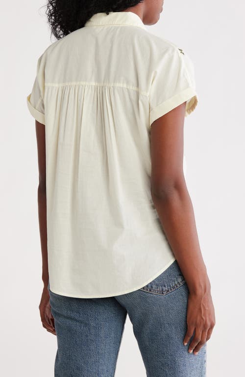 Lucky Brand Embroidered Short Sleeve Cotton Button-up Top