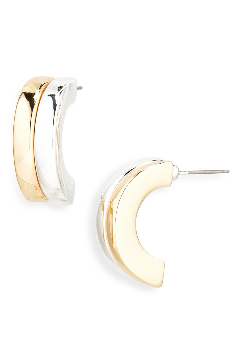 Two-Tone Half Hoop Earrings, Main, color, GOLD/ SILVER