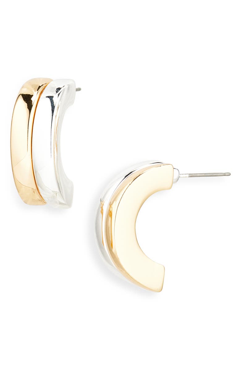 Cara Two-Tone Half Hoop Earrings, Main, color, Gold/ Silver