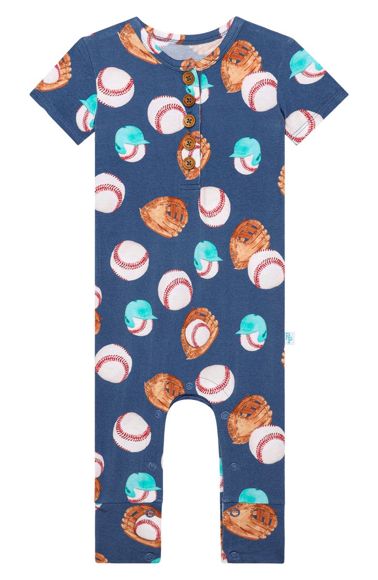 Posh Peanut Kids' Homer Short Sleeve Romper, Main, color, Medium Blue