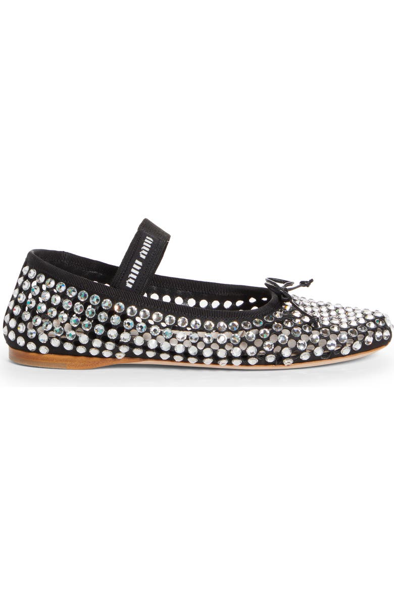 Miu Miu Crystal Embellished Fishnet Mary Jane Ballet Flat, Alternate, color,