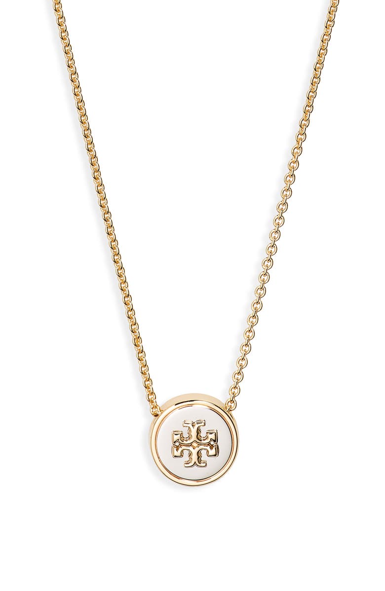 Tory Burch Kira Logo Pendant Necklace, Main, color, 