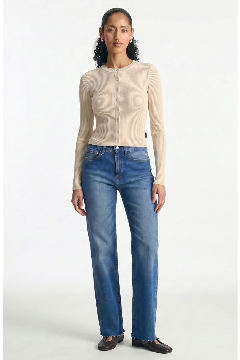 Button Front Long Sleeve Rib Top, Alternate, color, SANDSHELL