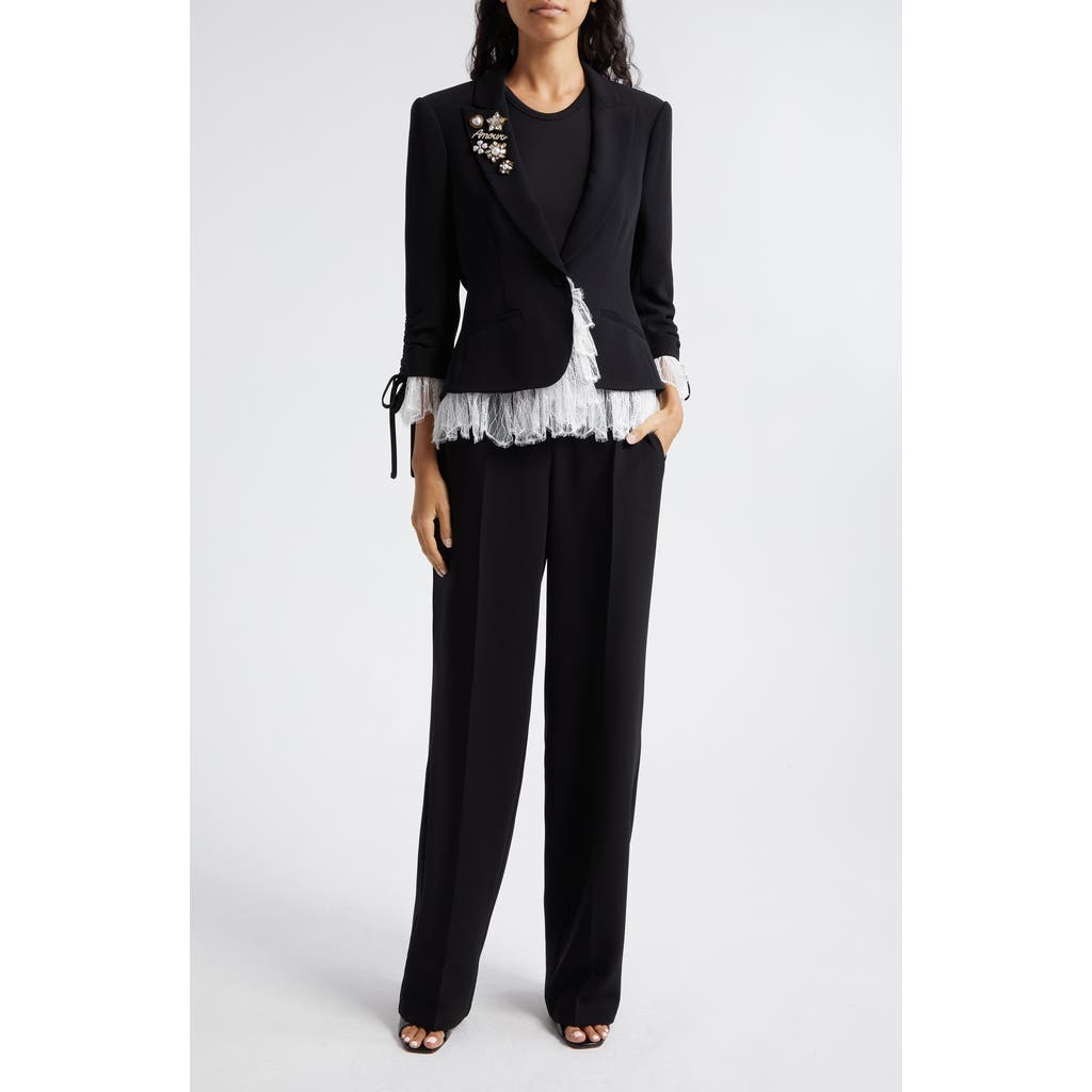 Cinq à Sept Le Petit Roxie Crystal & Imitation Pearl Detail Jacket in Black/ivory at Nordstrom, Size 0