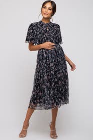 PinkBlush Floral Smocked Mesh Knit Midi Dress