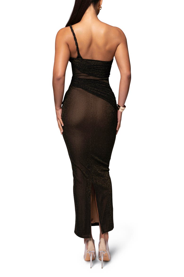 Alari One-Shoulder Sparkle Mesh Gown, Alternate, color, BLACK