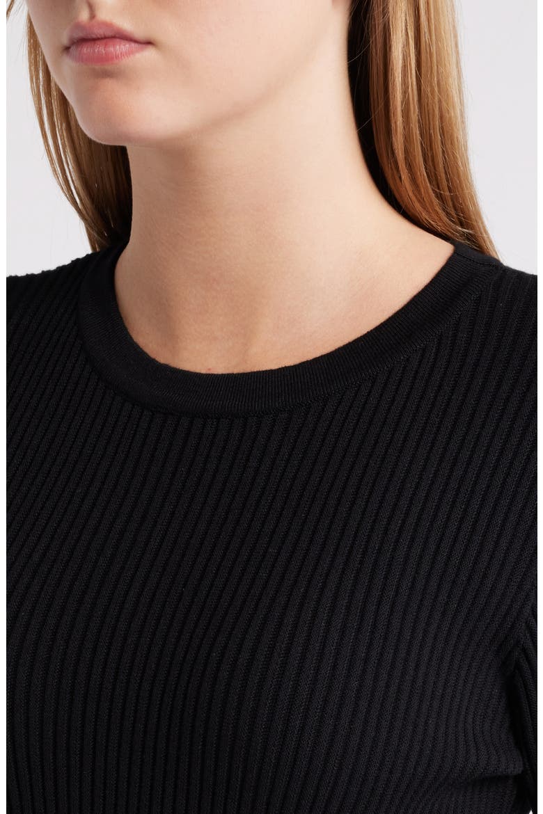 Rib Long Sleeve Belted Sweater Dress, Alternate, color, BLACK